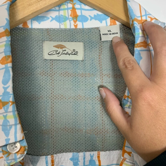 Bob Timberlake  Men’s Fish Print Short Sleeve Button Down Casual Shirt Size XL - Picture 3 of 14